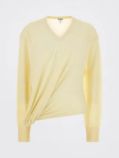 Loewe V-neck Draped Sweater In Yellow