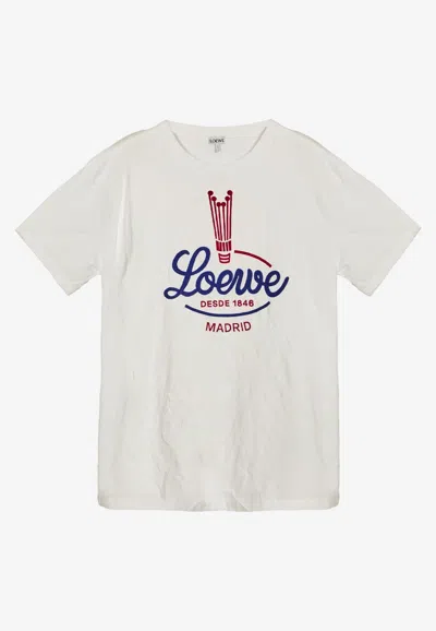 Loewe Womens White Brand-print Relaxed-fit Woven T-shirt