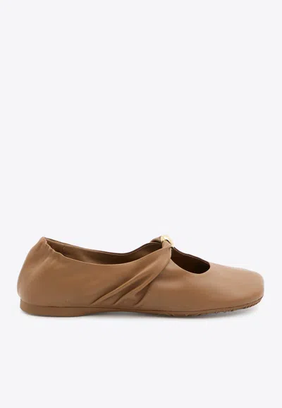 Loewe Women's Nappa Calf Leather Pebble Soft Ballet Flat (authentic Pre-loved) In Brown