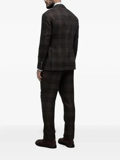 Brunello Cucinelli Plaid-pattern Single-breasted Suit In Brown