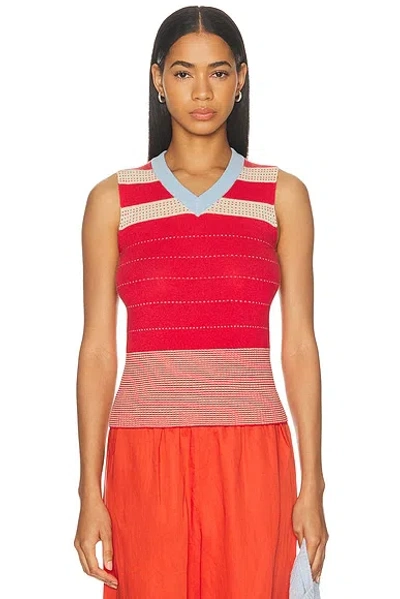 Guest In Residence Collegiate Stripe Vest In Red
