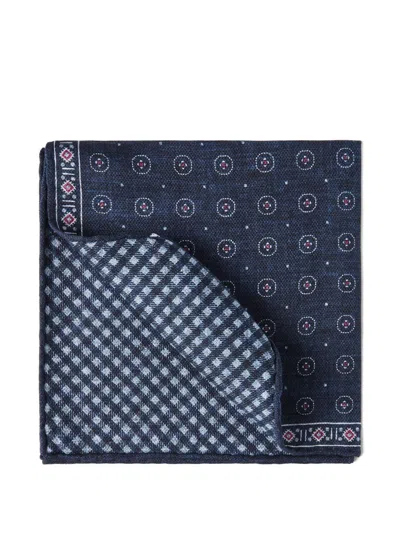 Brunello Cucinelli Geometric-patterned Silk Pocket Square In Blue