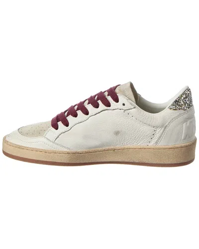 Golden Goose Ballstar White Low Top Sneakers With Glittered Star Patch On The Side And Glittered Heel With Logo L In Multi