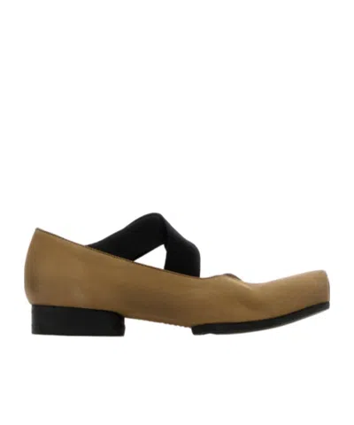 Uma Wang Ballet Flats Calfskin Suede Crisscross Straps In Brown