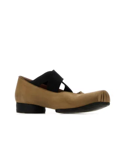 Uma Wang Ballet Flats Calfskin Suede Crisscross Straps In Brown