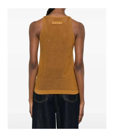 Marni Mesh Knit Top Floral Pattern In Brown