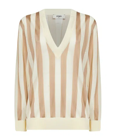 Fendi Pequin Striped Silk-cotton Sweater In Multi