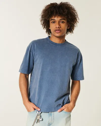 Hollister Boxy Heavyweight Micro Logo Crew T-shirt In Blue