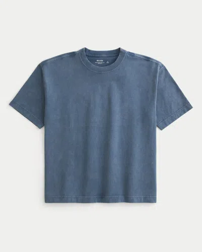 Hollister Boxy Heavyweight Micro Logo Crew T-shirt In Blue