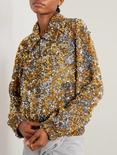 Dries Van Noten Vinnia Sequinned Bomber Jacket In Gold