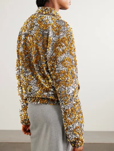 Dries Van Noten Vinnia Sequinned Bomber Jacket In Gold