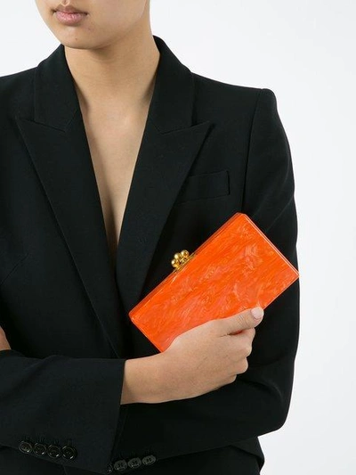 Shop Edie Parker Marbled-effect Box Clutch Bag In Orange