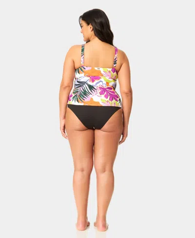 Anne Cole Plus Size V-neck Underwire Printed Drape Front Tankini Top In Multi