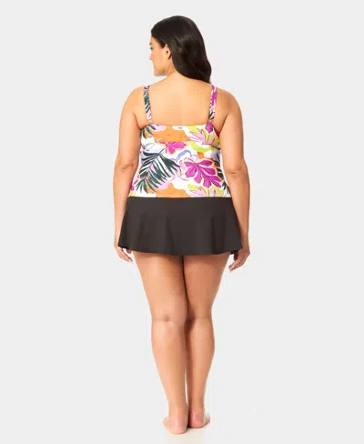 Anne Cole Plus Size V-neck Underwire Printed Drape Front Tankini Top In Multi