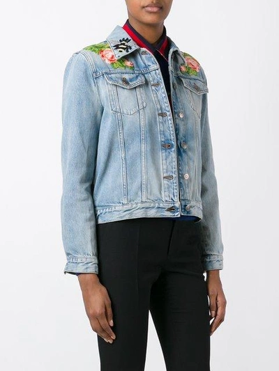 Gucci Slim Fit Embroidered Cotton Denim Jacket, Blue/multi In Faded ...