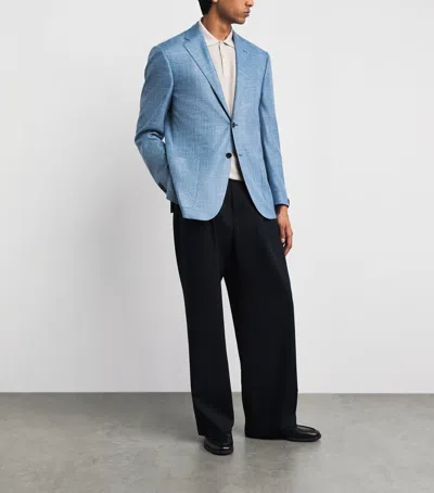 Corneliani Wool-silk-linen-blend Blazer In Blue