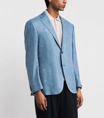 Corneliani Wool-silk-linen-blend Blazer In Blue