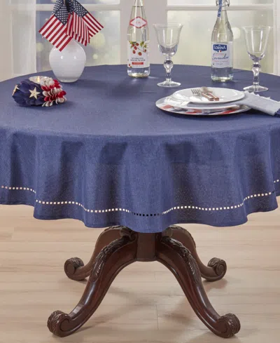 Saro Lifestyle Solid Textured Tablecloth, 60" Round In Blue