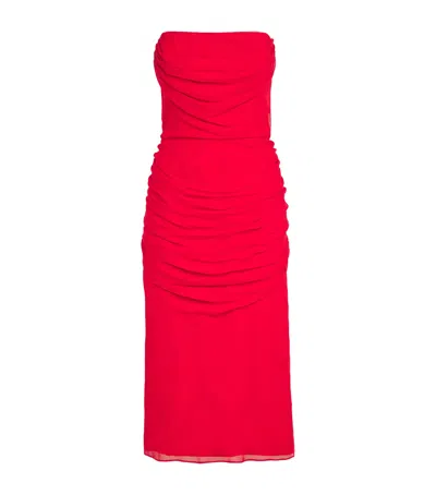 Carolina Herrera Chiffon Dress Strapless Ruched Detailing Design In Red