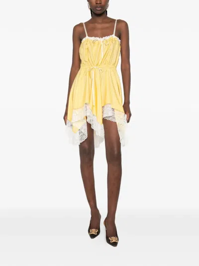 Saint Laurent Lace Mini Dress Asymmetrical Hem Bow Straps In Animal Print