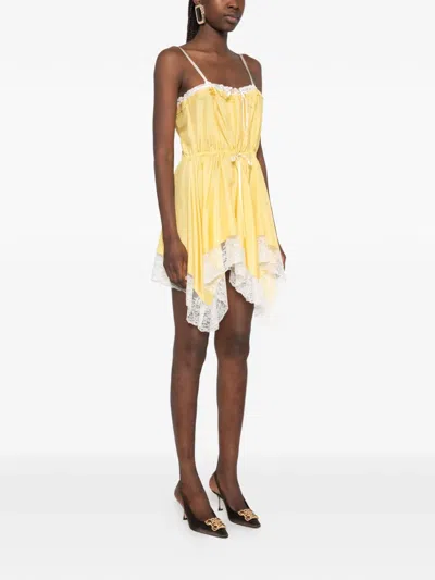Saint Laurent Lace Mini Dress Asymmetrical Hem Bow Straps In Animal Print