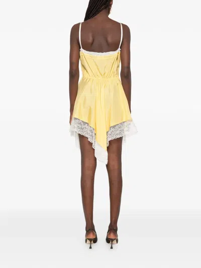 Saint Laurent Lace Mini Dress Asymmetrical Hem Bow Straps In Animal Print