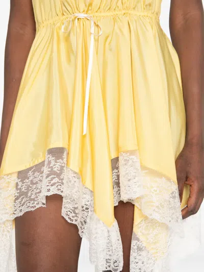 Saint Laurent Lace Mini Dress Asymmetrical Hem Bow Straps In Animal Print