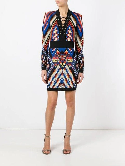 Shop Balmain Inca Pattern Dress - Multicolour