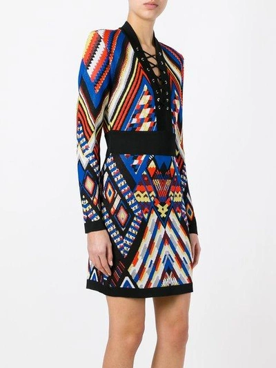 Shop Balmain Inca Pattern Dress - Multicolour