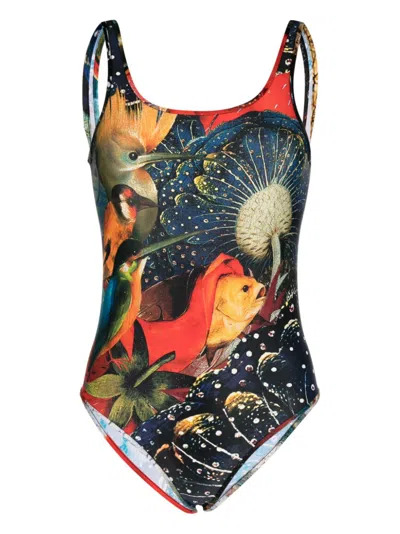 Alexander Mcqueen Printed Bodysuit In Multi
