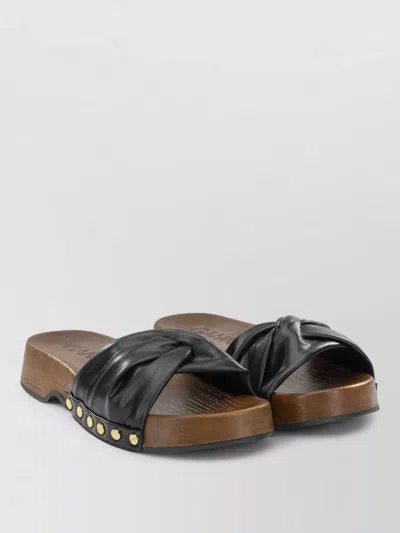 Ganni Tia Fairy Black Recycled Leather Polyurethane Polyester Wood Slides