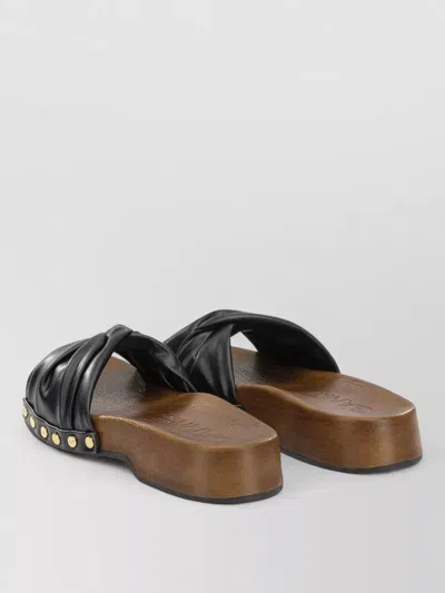 Ganni Tia Fairy Black Recycled Leather Polyurethane Polyester Wood Slides