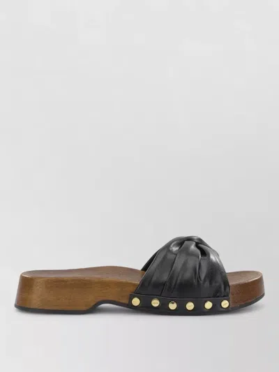 Ganni Tia Fairy Black Recycled Leather Polyurethane Polyester Wood Slides