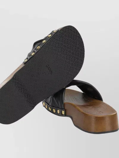 Ganni Tia Fairy Black Recycled Leather Polyurethane Polyester Wood Slides