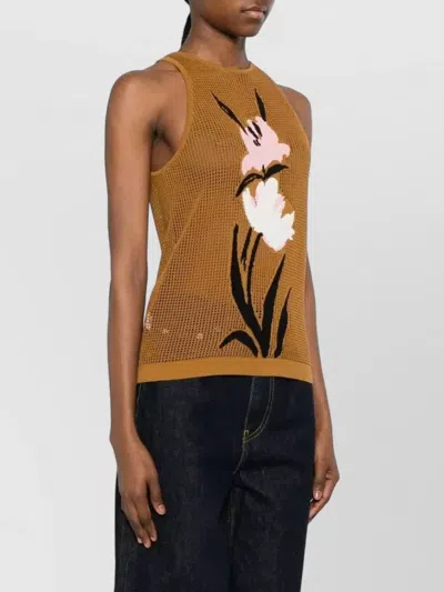 Marni Mesh Knit Top Floral Pattern In Multi