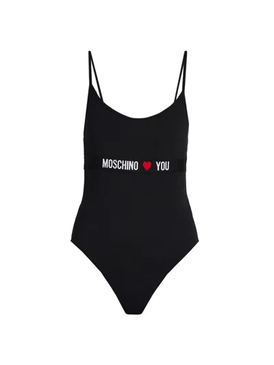 Moschino Logo Strap Bodysuit In Black