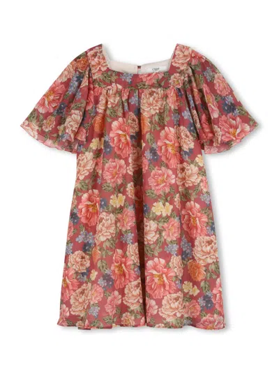 Chloé Kids Floral Ruffled Cotton And Silk Dress In Multi
