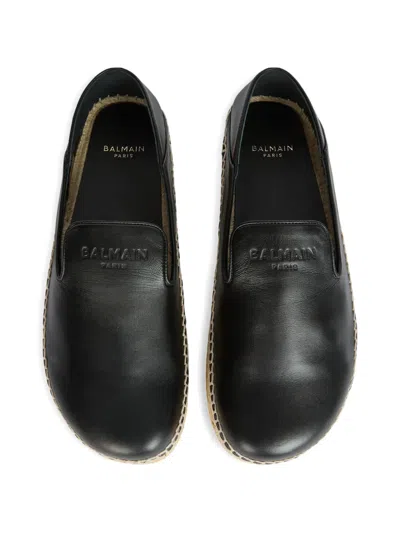 Balmain Smooth Leather Espadrilles In Black