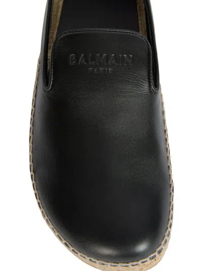 Balmain Smooth Leather Espadrilles In Black