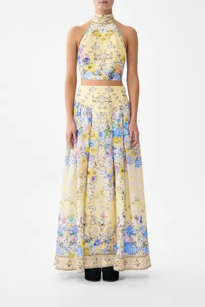Camilla Halter Tie Back Top In Yellow