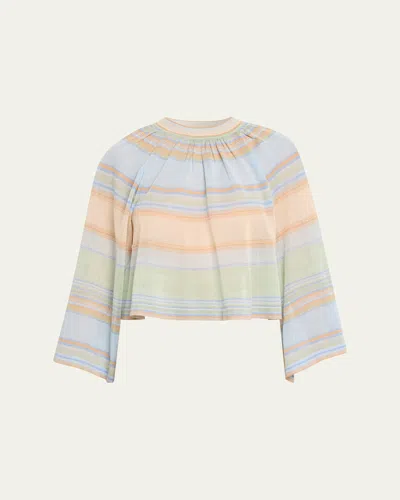 Zimmermann Indra Stripe Bell-sleeve Top In Multi