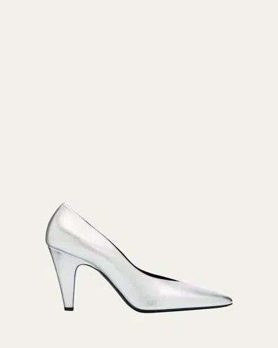 Alaïa Cone Pumps In Laminated Leather In Silver