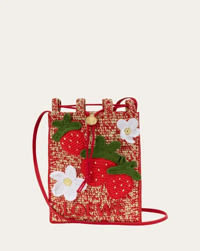 Loewe Strawberry-embellishment Raffia Crossbody Bag In Brown