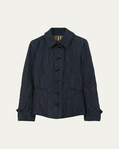 Burberry Collared Diamond Quilted Jacket In Blue