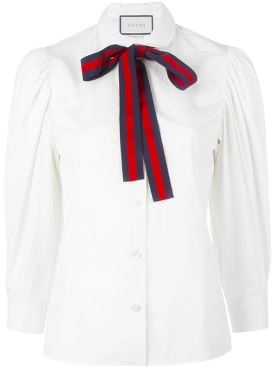 Gucci Tie-neck Cotton-poplin Blouse In White