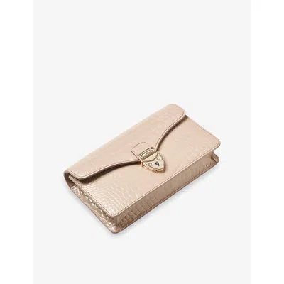 Aspinal Of London Mayfair Logo-lettering Patent-leather Clutch Bag In Taupe