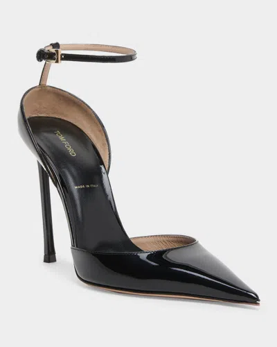 Tom Ford Patent Leather Vertigo Ankle Strap Pump In Black