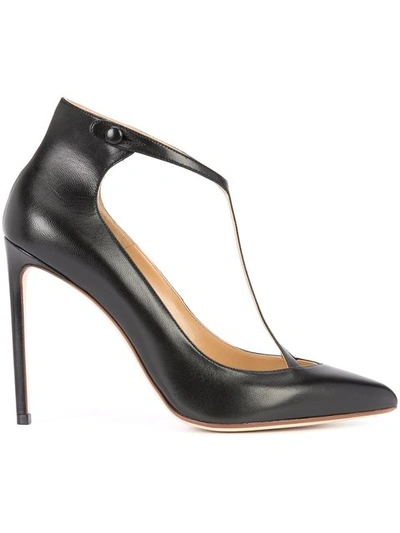 Francesco Russo T-bar Point-toe Leather Pumps In Black