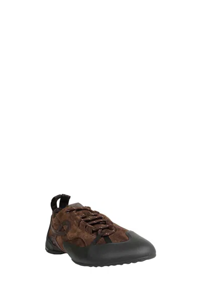 Loewe Grip Panelled Suede Sneakers In Brown