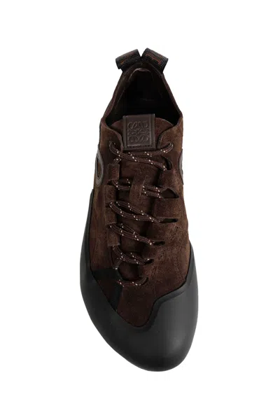 Loewe Grip Panelled Suede Sneakers In Brown
